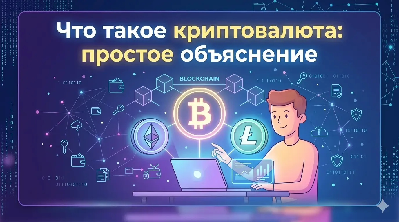 StartCryptoGuide — Обложка для статьи «Что такое криптовалюта: простое объяснение»