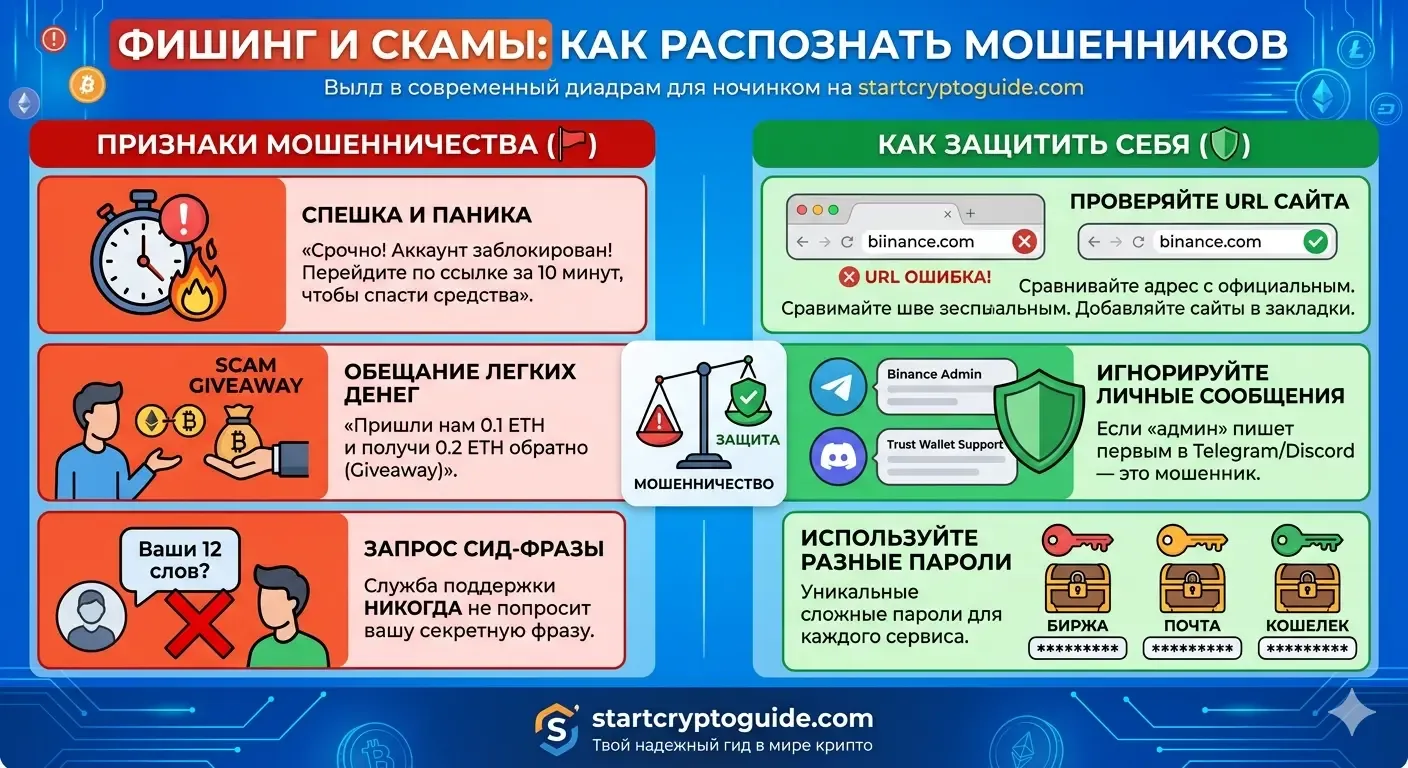 StartCryptoGuide — Фишинг и скамы: как распознать мошенников