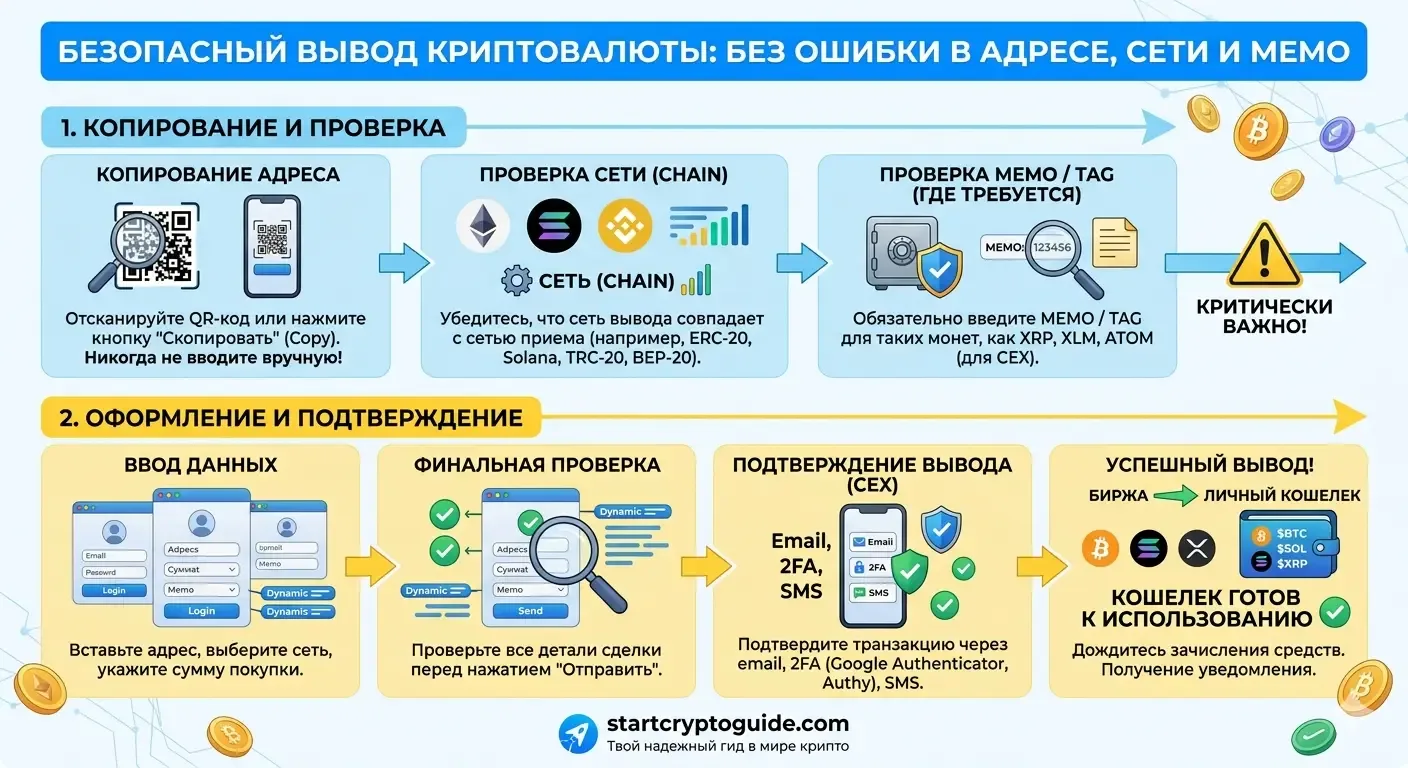 StartCryptoGuide — Вывод и перевод криптовалюты: как избежать ошибок
