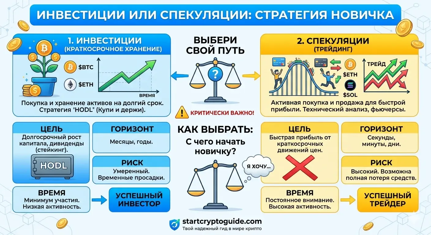 StartCryptoGuide — Инвестиции или спекуляции: стратегия новичка